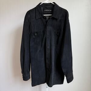 VTG Claiborne sz L black 100%‎ leather Men's shirt jacket western